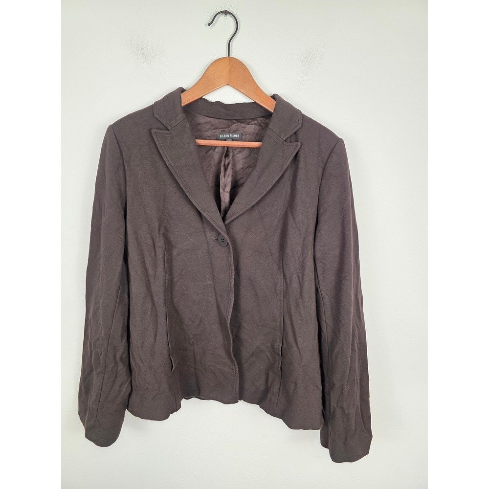 Eileen Fisher Womens Medium Brown Viscose Silk Blend Single Button Blazer Jacket